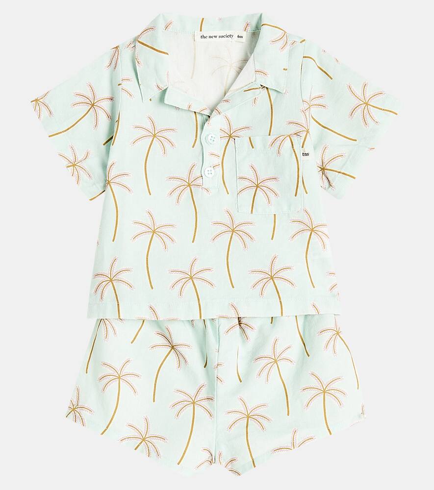 Shop The New Society Baby Palm Spring Shirt And Shorts Set In Blau