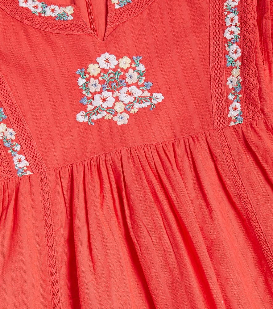 Shop Tartine Et Chocolat Embroidered Cotton Dress In Red