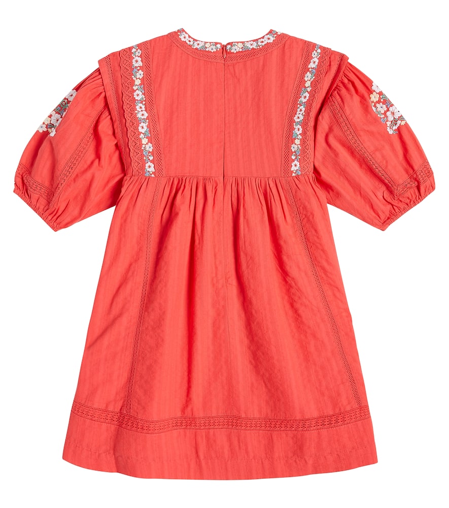 Shop Tartine Et Chocolat Embroidered Cotton Dress In Red