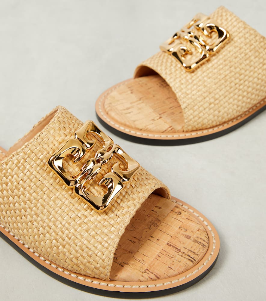 Shop Givenchy 4g Liquid Raffia Slides In Neutrals