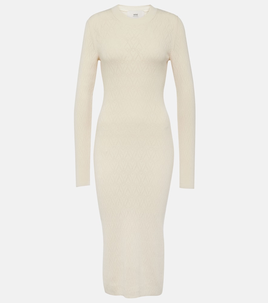 Knitted cotton and wool midi dress