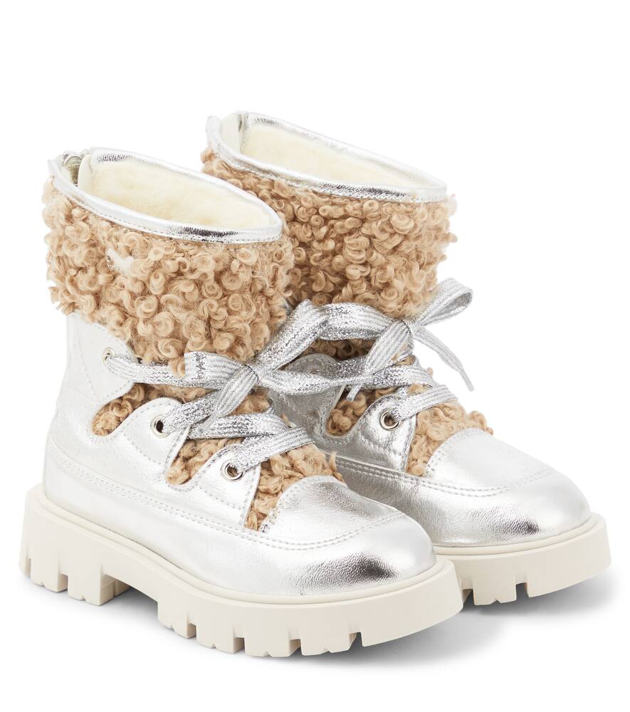 Monnalisa Faux Shearling-lined Leather Ankle Boots In Silber