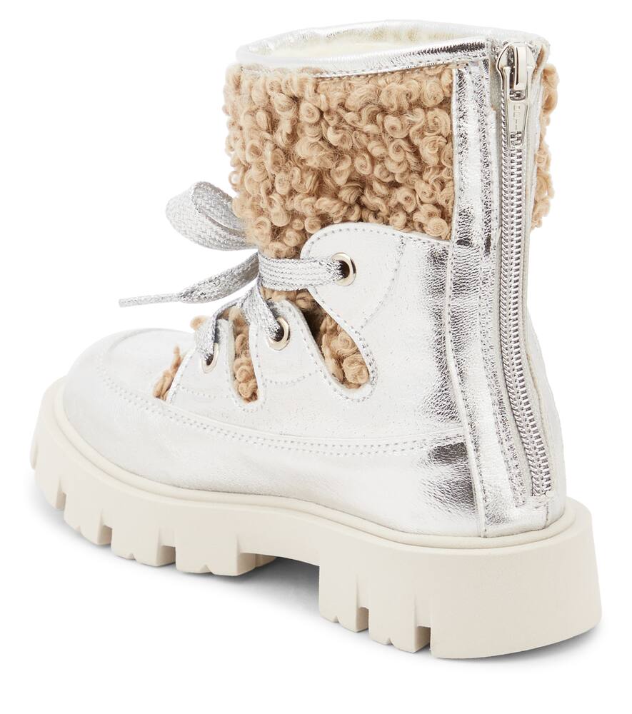 Monnalisa Faux Shearling-lined Leather Ankle Boots In Silber