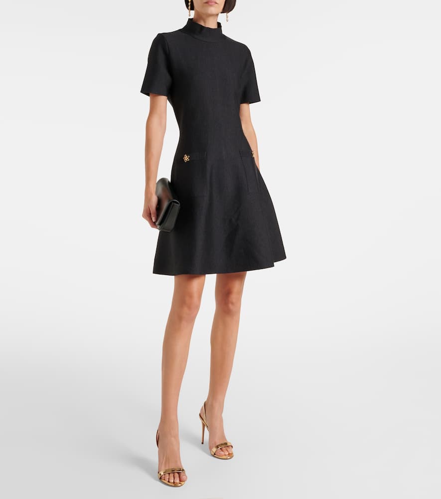 Oscar De La Renta Abstract Rose Button Tweed Dress In Black