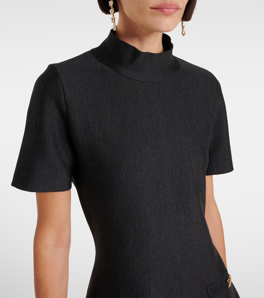 Oscar De La Renta Abstract Rose Button Tweed Dress In Black