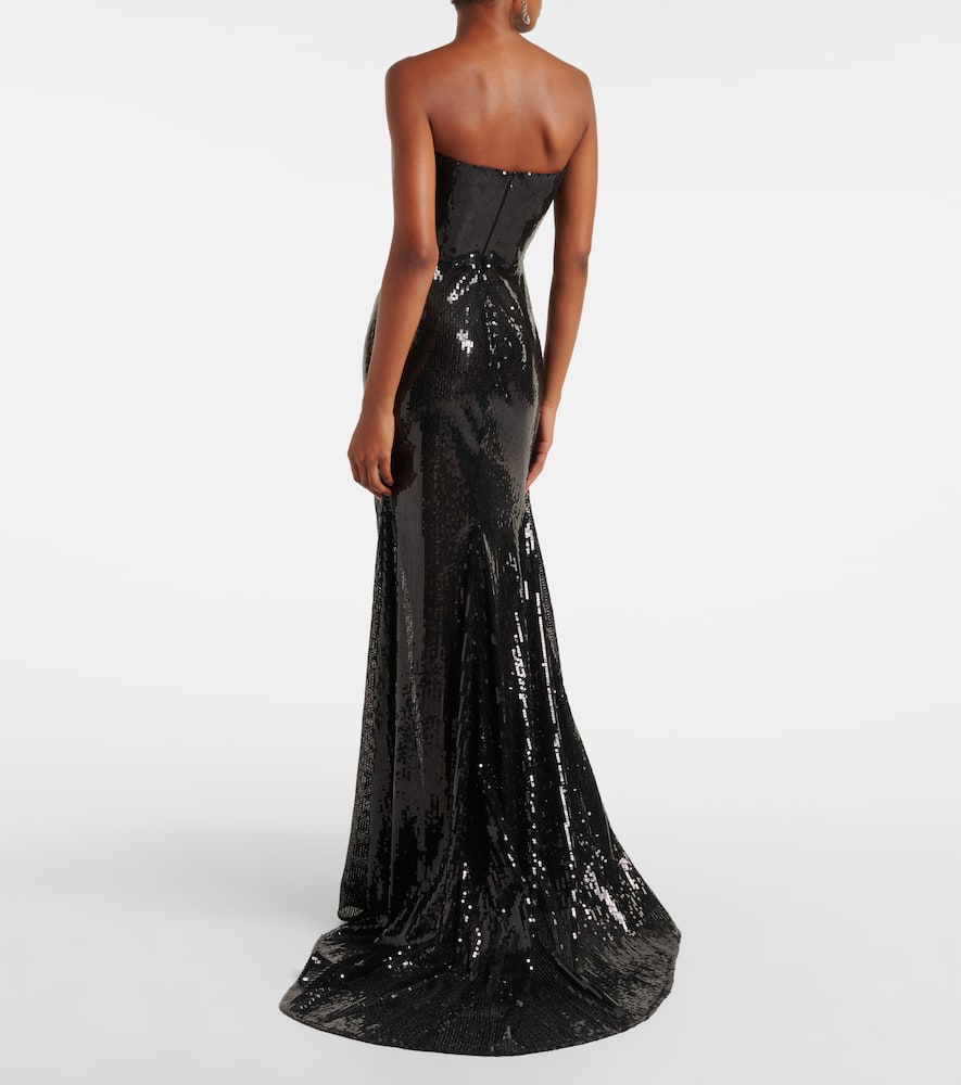 Alex Perry Sequined Strapless Gown In Blue