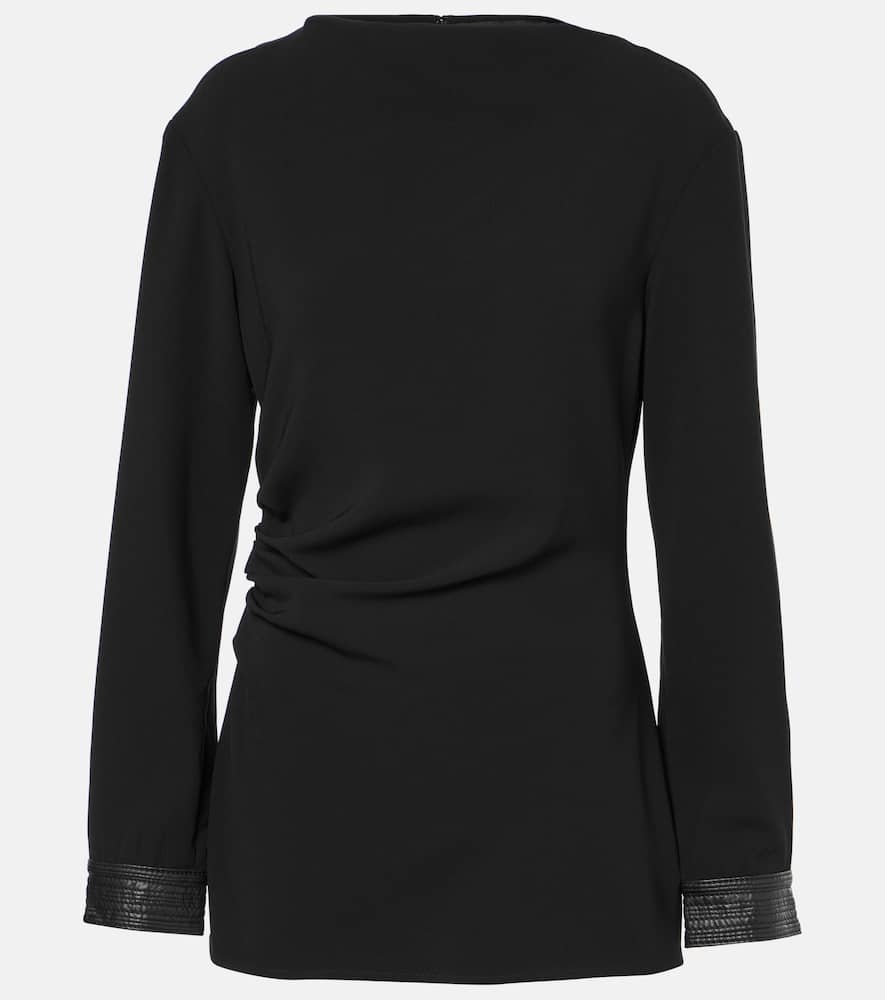 Alexis faux leather-trimmed crêpe top
