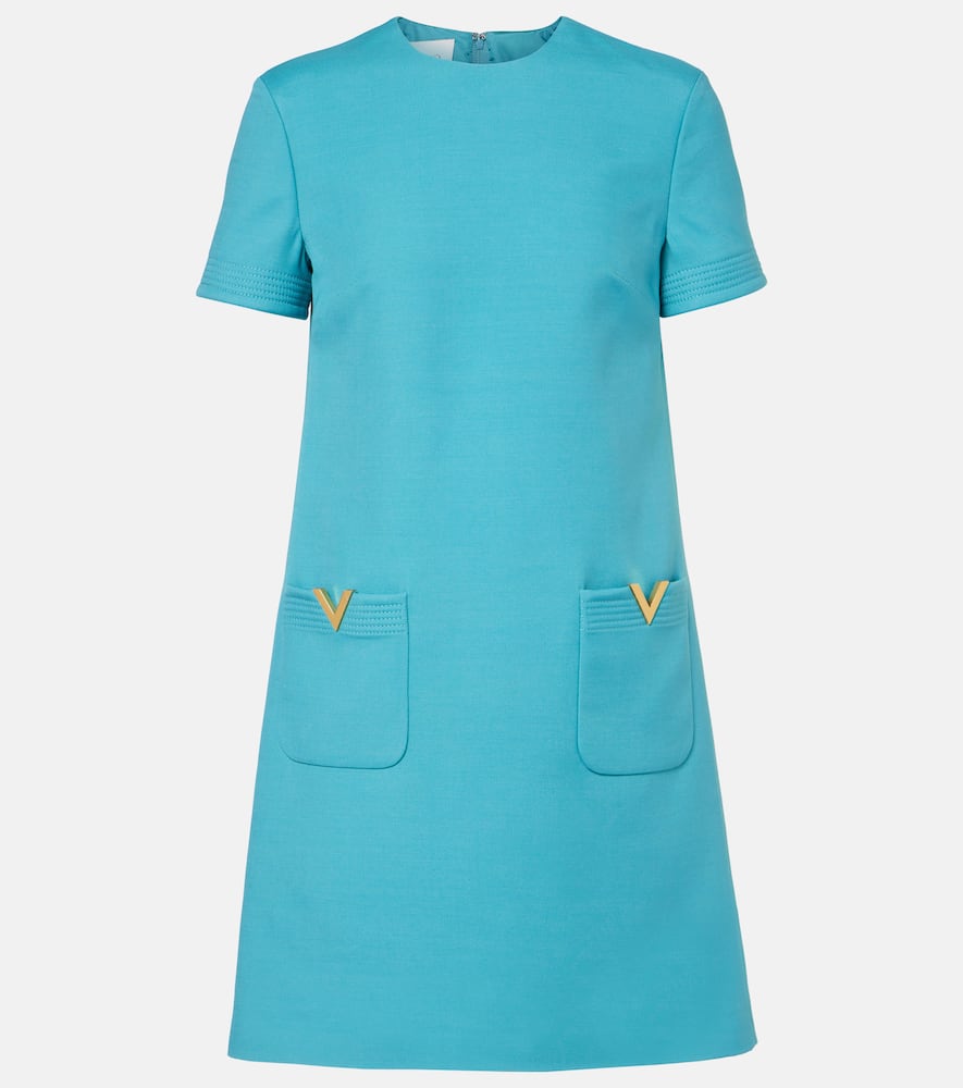 Valentino V-logo Pocket Short-sleeve Crepe Mini Dress In Turquoise