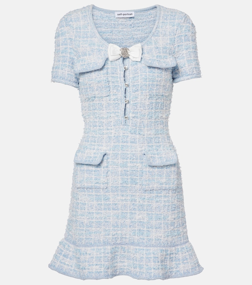 Self-portrait Embroidered Viscose Blend Dress In Blau