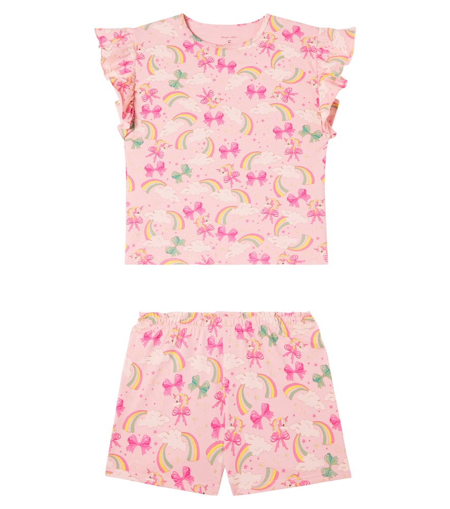 Konges Slojd Lin Frill Cotton Top And Shorts Set In Multicoloured