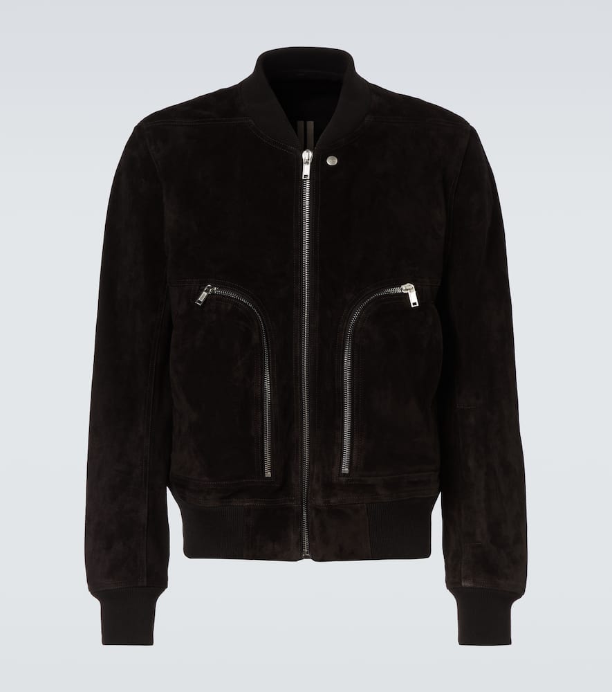 Rick Owens Leather Jacket With High Collar And Ribbed Accents In Black