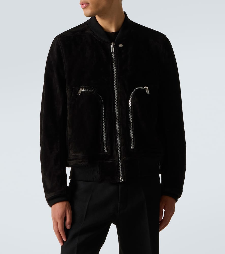 Rick Owens Leather Jacket With High Collar And Ribbed Accents In Black