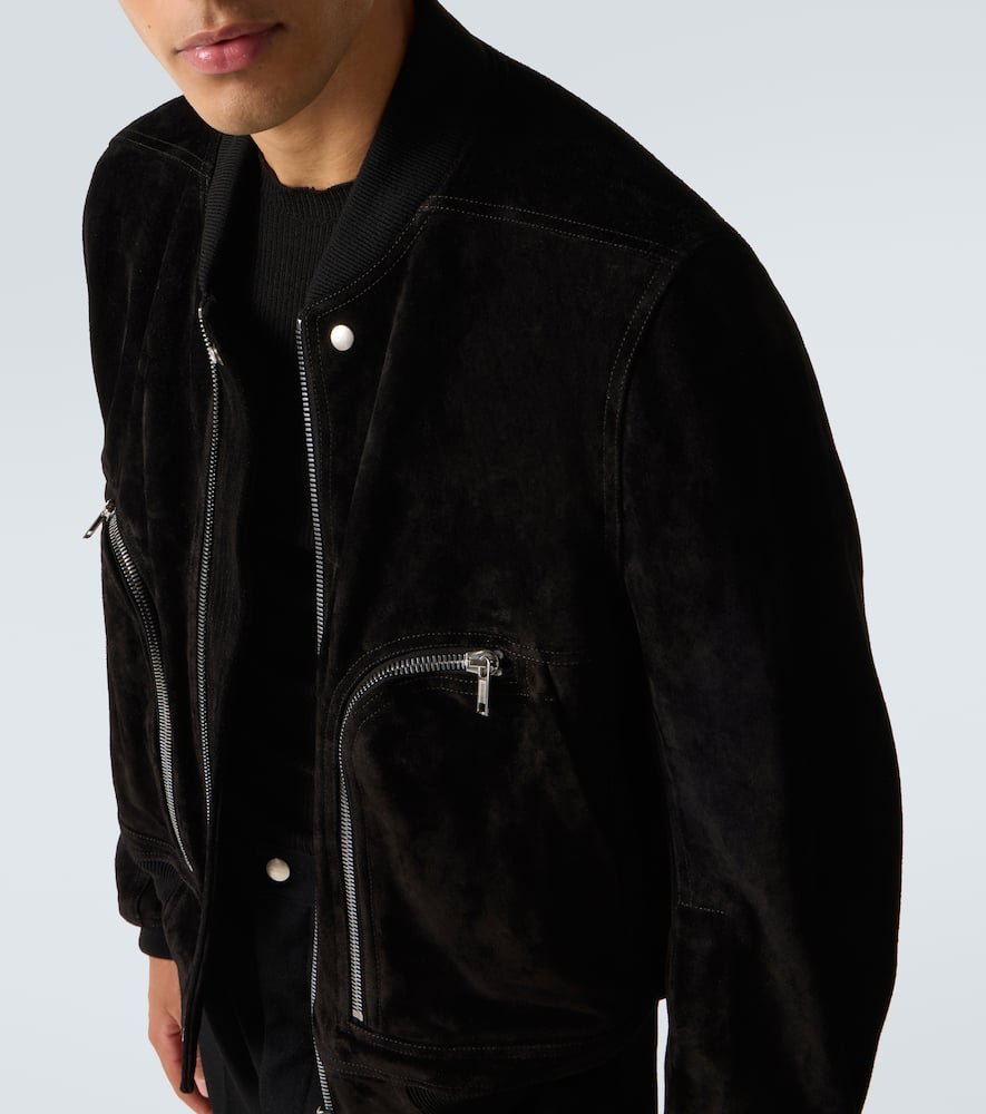 Rick Owens Leather Jacket With High Collar And Ribbed Accents In Black
