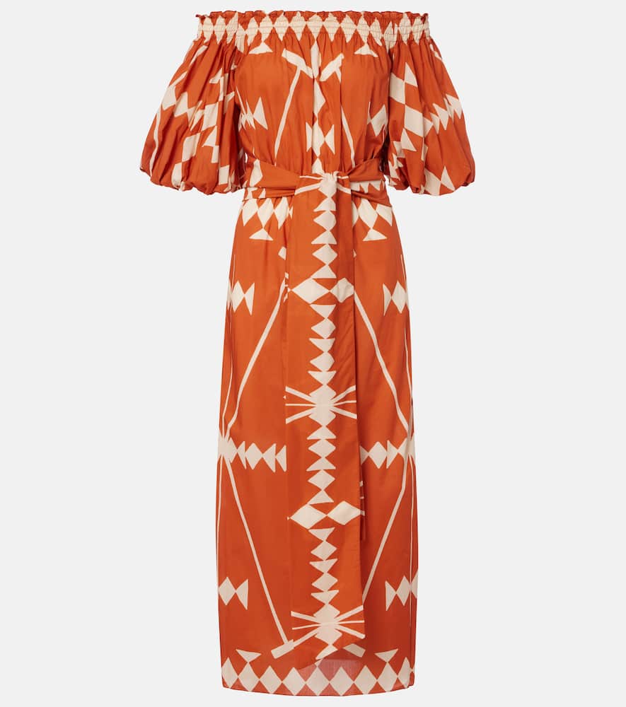 Johanna Ortiz Printed Cotton Poplin Midi Dress In Sand