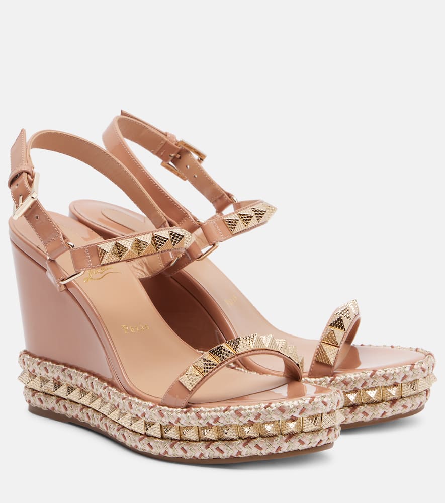 Christian Louboutin Pyraclou 110 Leather Espadrille Wedges In Pink