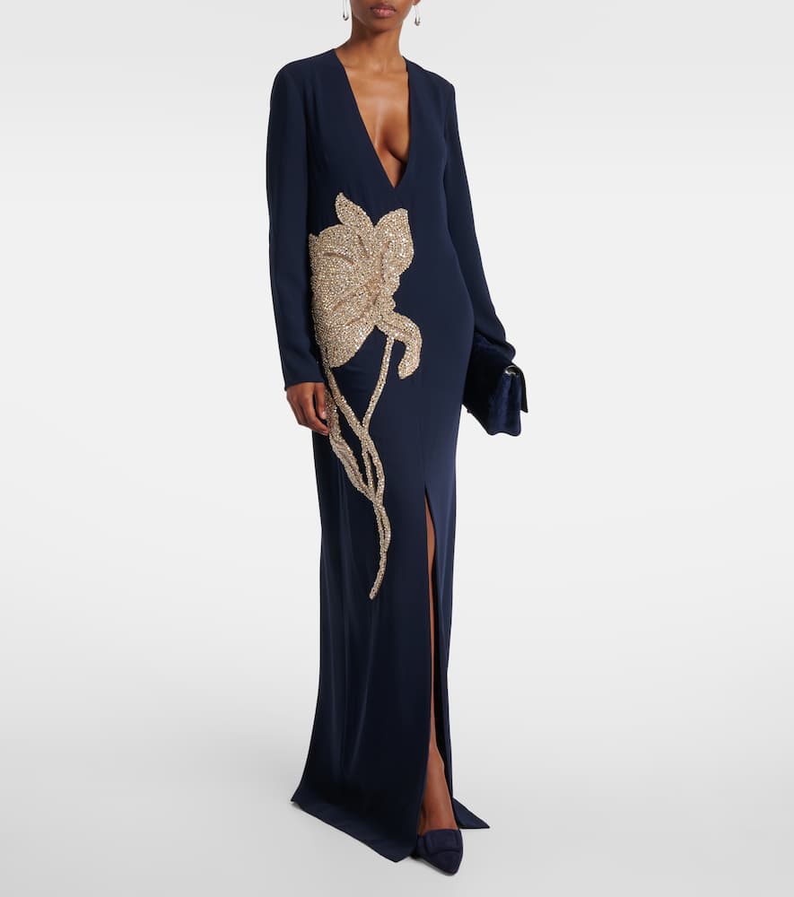 COSTARELLOS JENNIS EMBELLISHED CRÊPE MAXI DRESS 