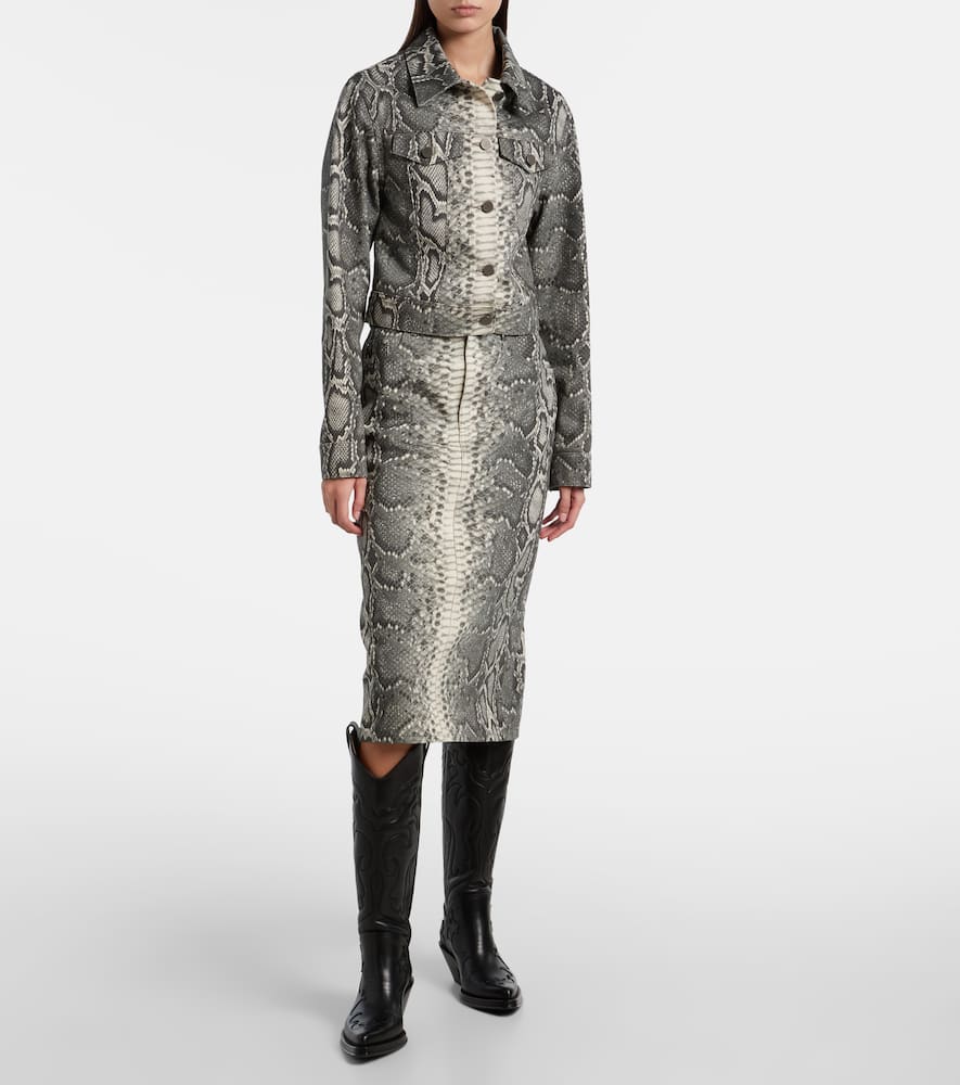 Gabriela Hearst Bronte Snake-print Cropped Denim Jacket In Gray