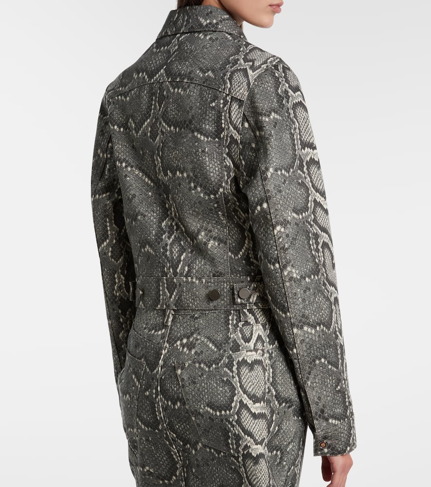 Gabriela Hearst Bronte Snake-print Cropped Denim Jacket In Gray