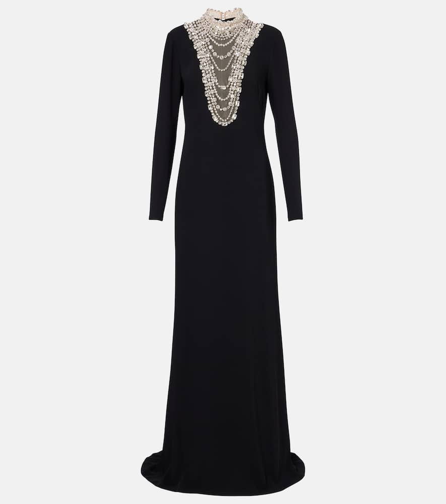 Costarellos Dellana Crystal-embellished Long-sleeve Maxi Dress In Black