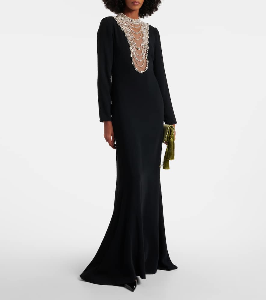 Costarellos Dellana Crystal-embellished Long-sleeve Maxi Dress In Black