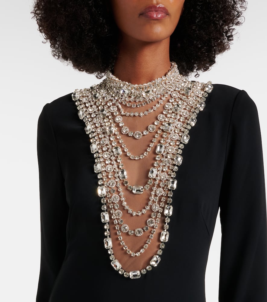 Costarellos Dellana Crystal-embellished Long-sleeve Maxi Dress In Black