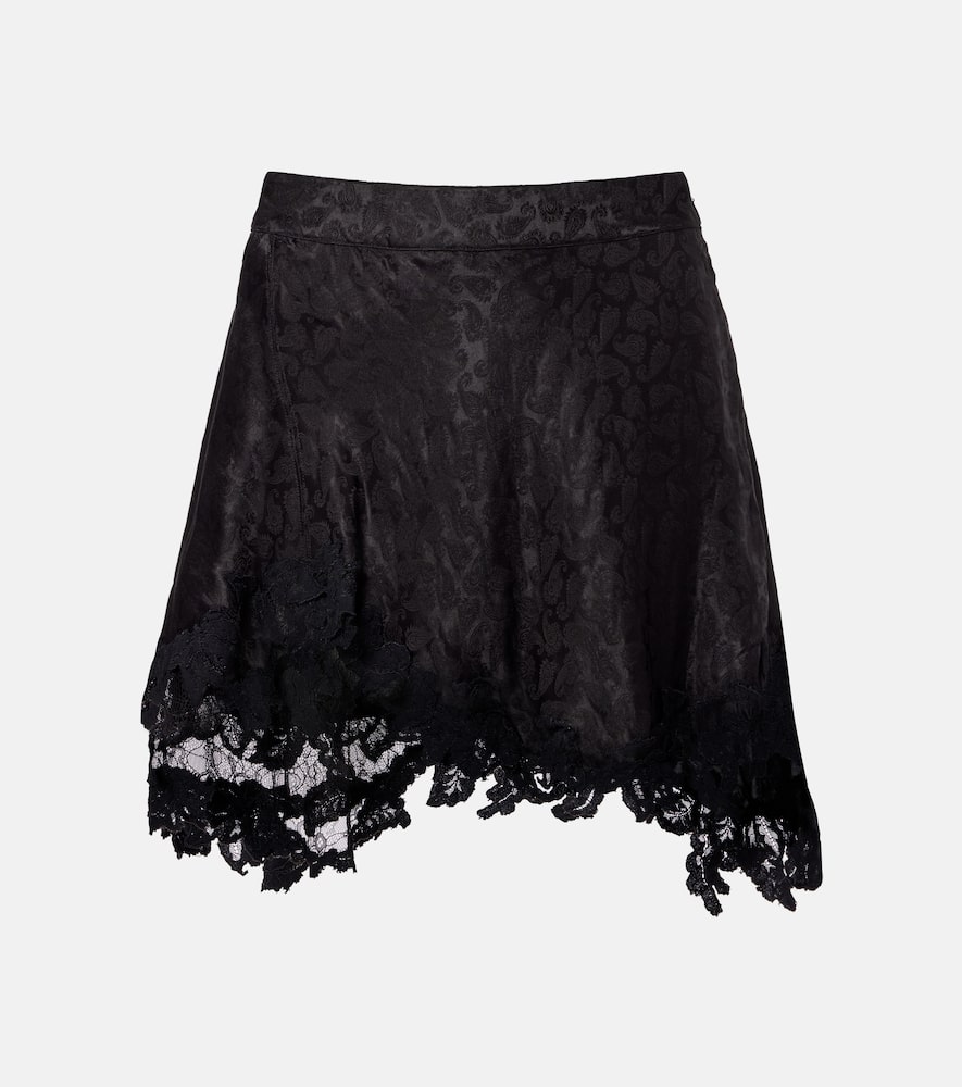 Isabel Marant Reana Lace-trimmed Satin-jacquard Mini Skirt In Black