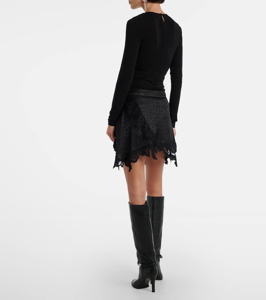 Isabel Marant Reana Lace-trimmed Satin-jacquard Mini Skirt In Black