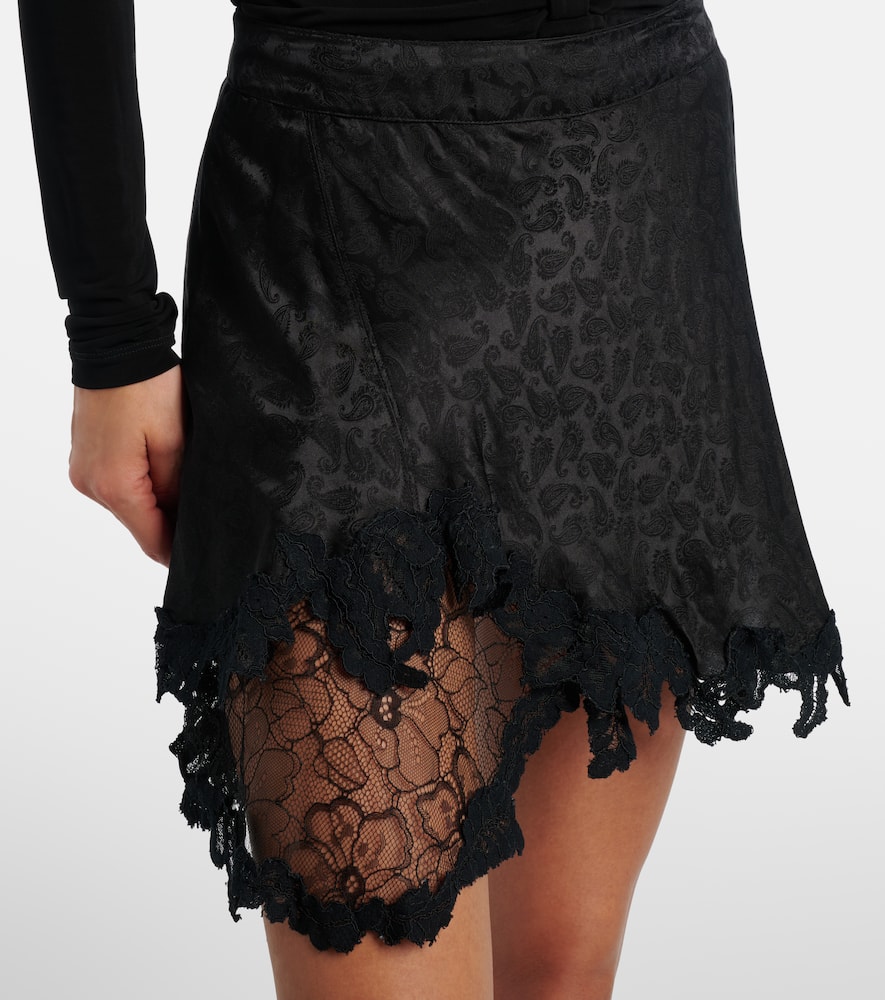 Isabel Marant Reana Lace-trimmed Satin-jacquard Mini Skirt In Black
