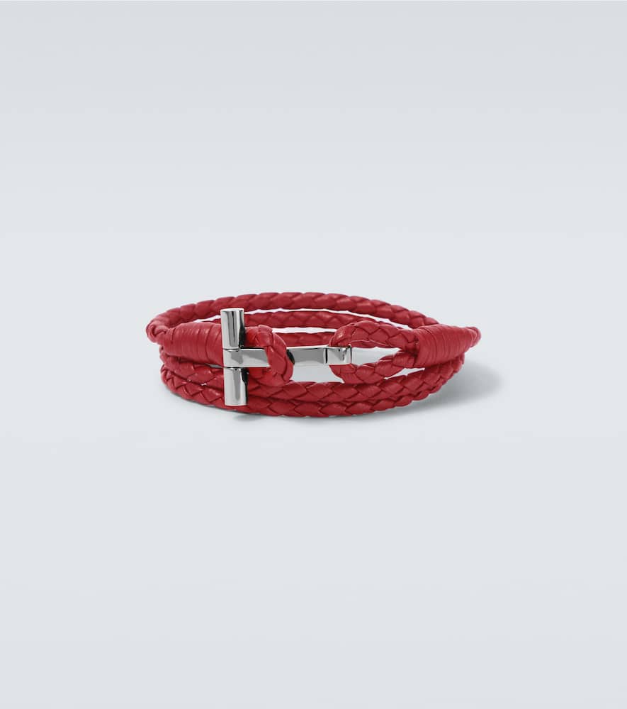 Tom Ford T Braided Leather Bracelet In Red