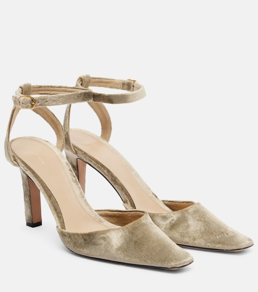 The Row Carla Velvet Ankle-strap Pumps In Brown