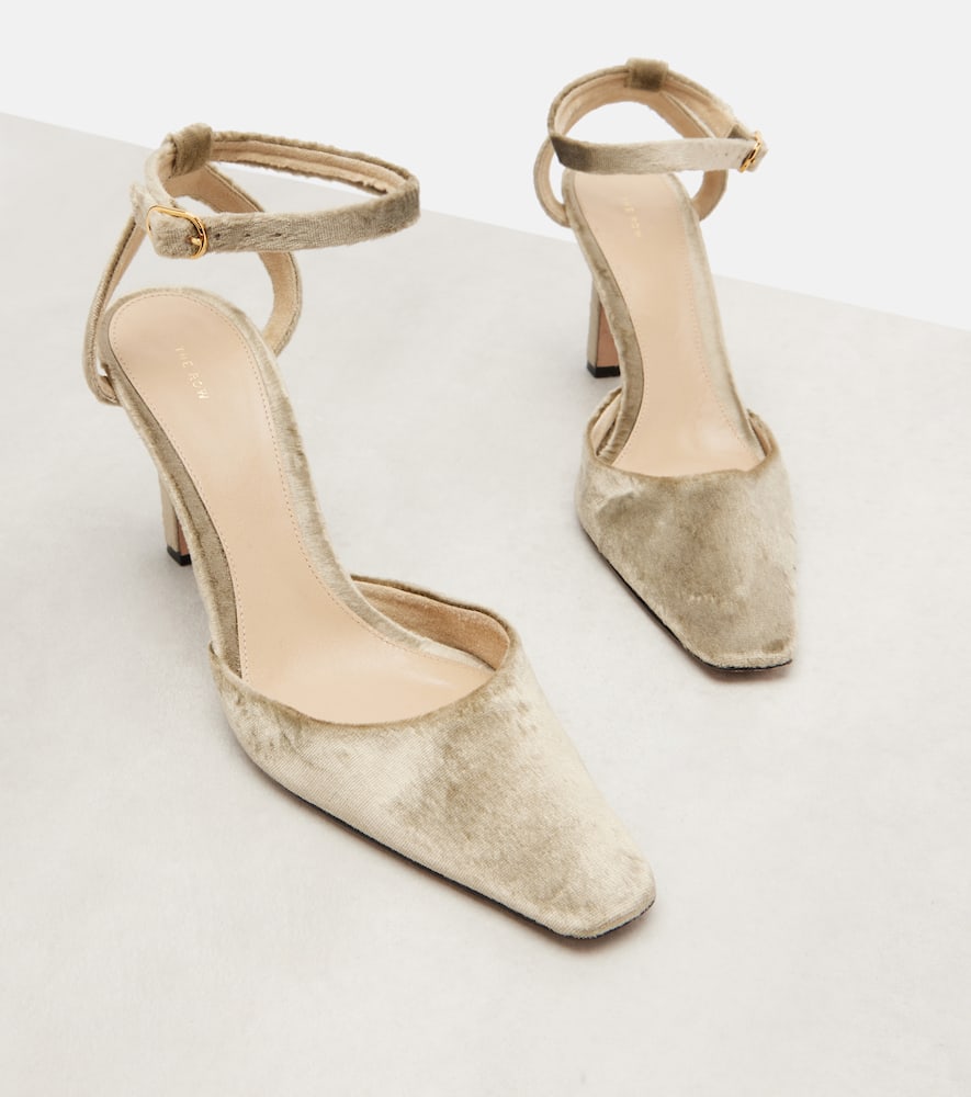 The Row Carla Velvet Ankle-strap Pumps In Brown