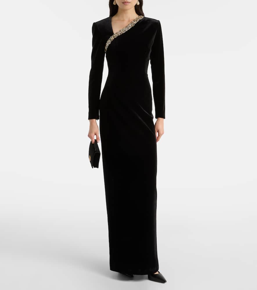 Roland Mouret Embellished Velvet Gown In Black