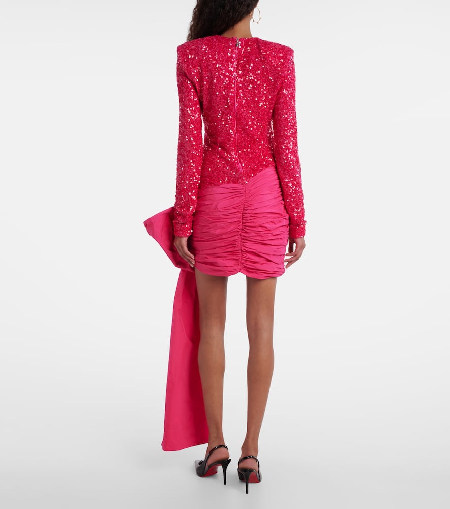 Rotate Birger Christensen Bow-detail Sequined Minidress In Pink
