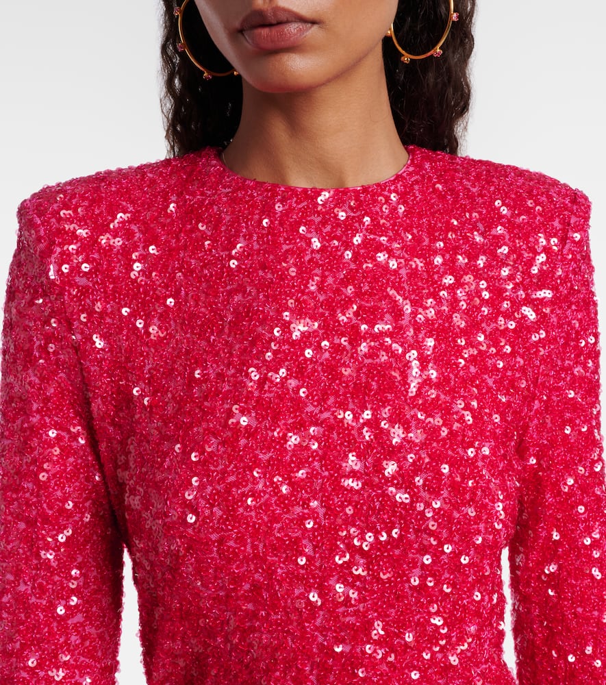 Rotate Birger Christensen Bow-detail Sequined Minidress In Pink