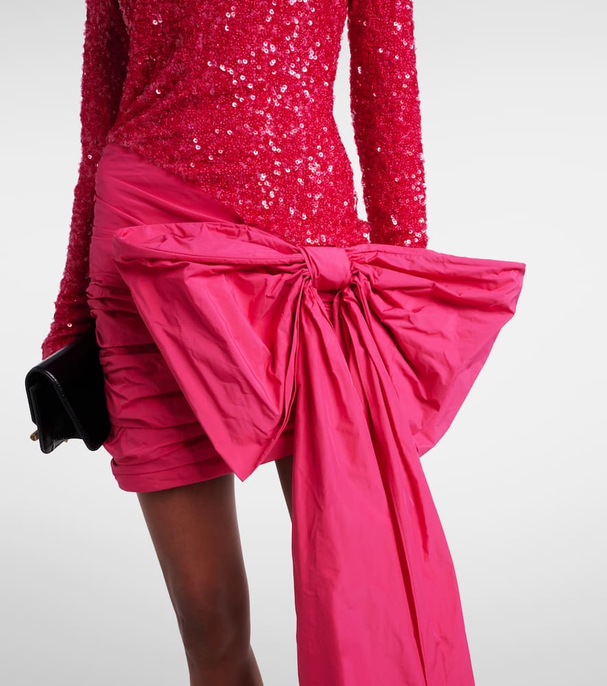 Rotate Birger Christensen Bow-detail Sequined Minidress In Pink