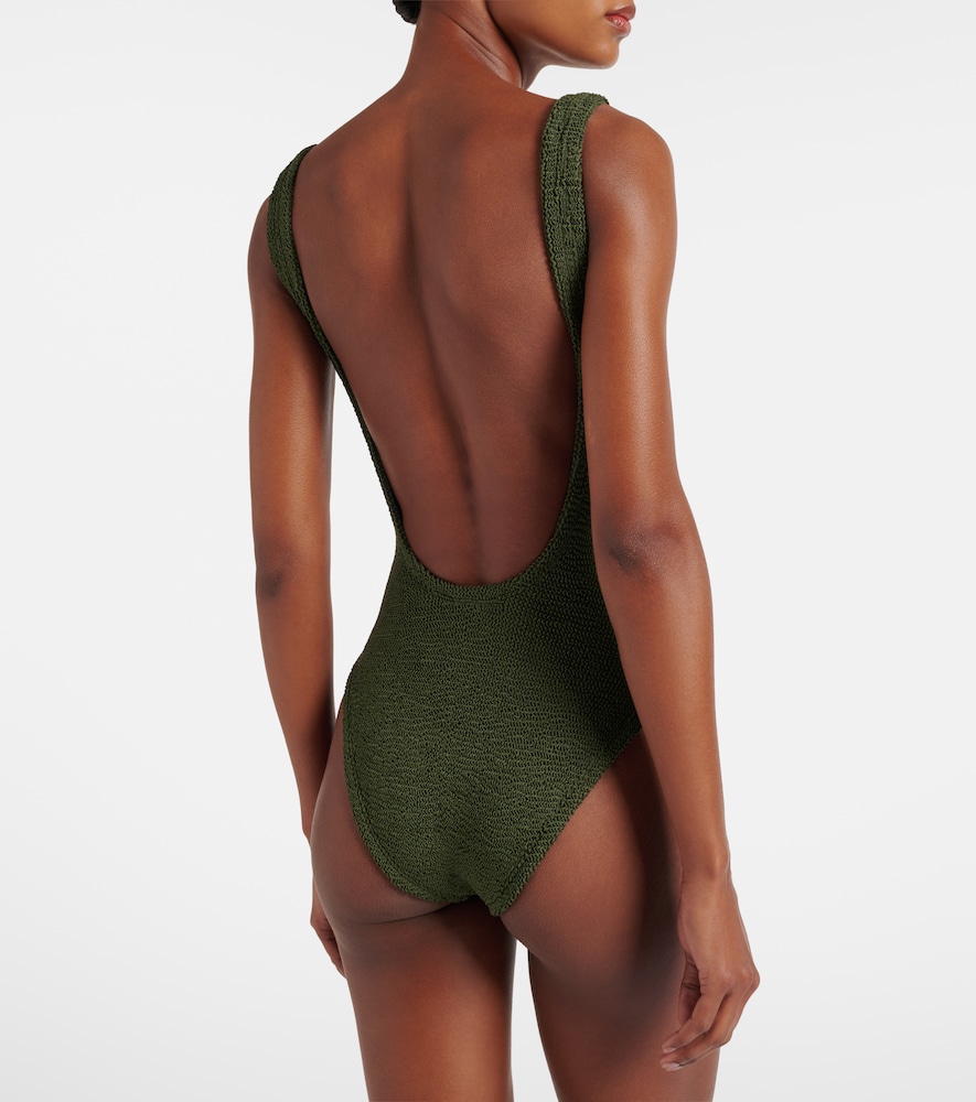 Hunza G Womens Square-neck Seersucker Swimsuit Metallic Khak In Green