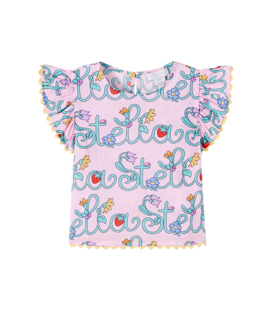 Stella McCartney Kids Logo ruffled cotton top　ステラ マッカートニー キッズ ロゴ フリル コットン トップ Stella