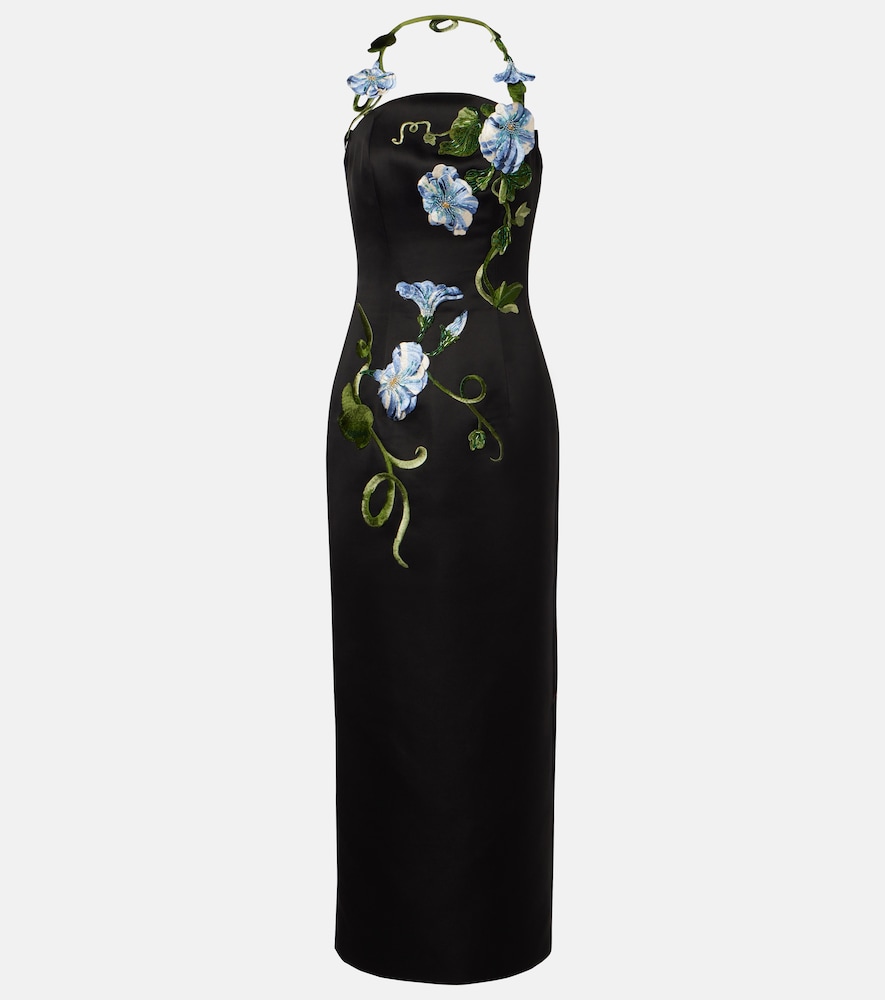 Leo Lin Floral-appliqué halterneck gown