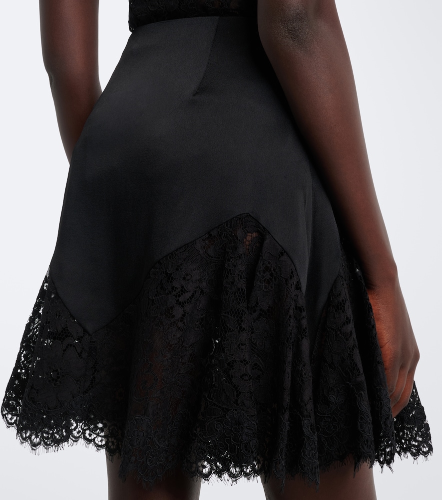 Asymmetric Lace-Trimmed Satin Miniskirt