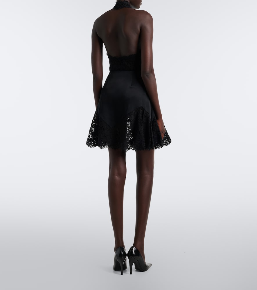 Asymmetric Lace-Trimmed Satin Miniskirt