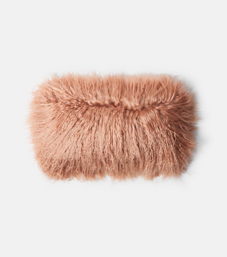 Maison De Vacances Shearling And Linen Cushion In Pink