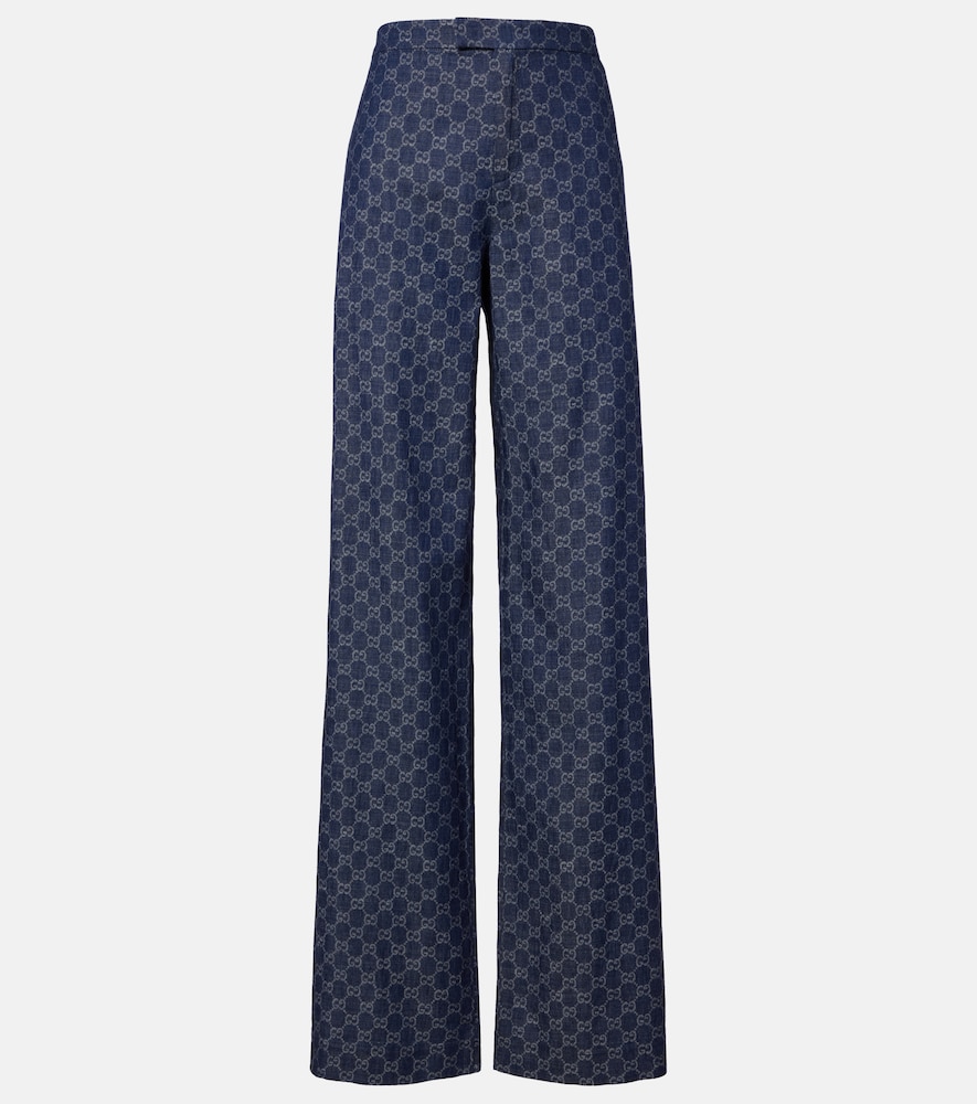 Jeans GG a gamba larga in jacquard