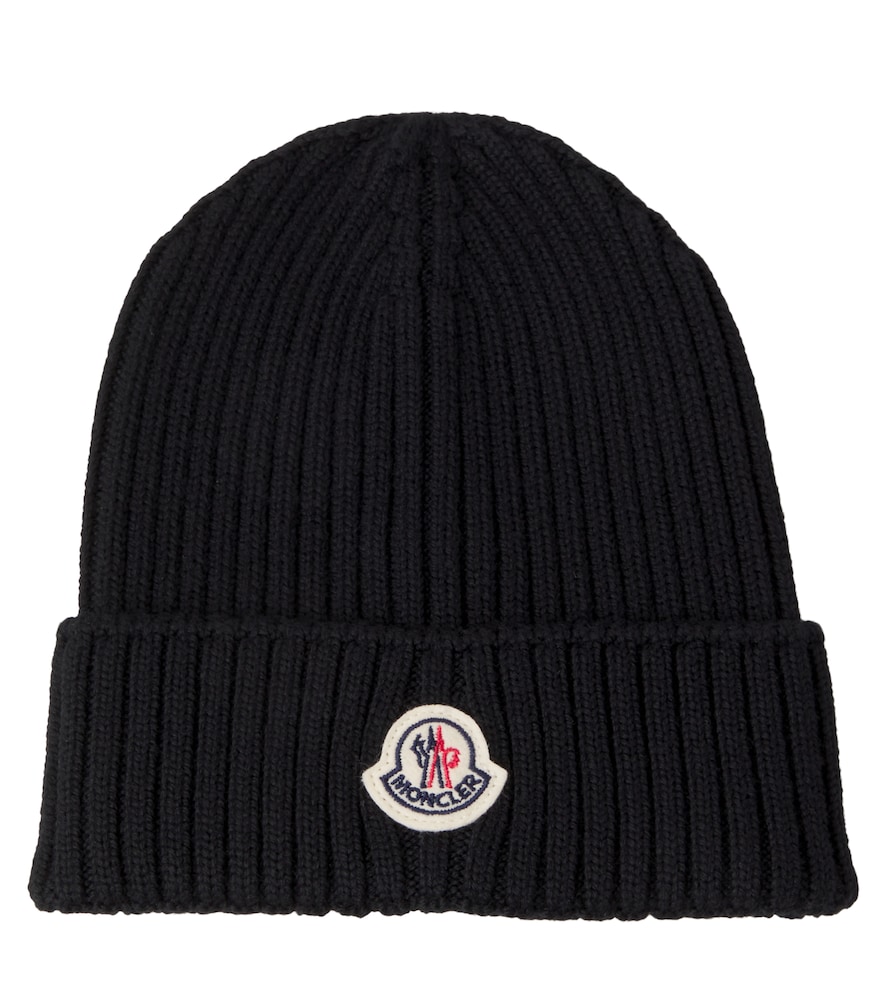 Moncler Enfant Black Logo Virgin Wool Beanie - Mytheresa