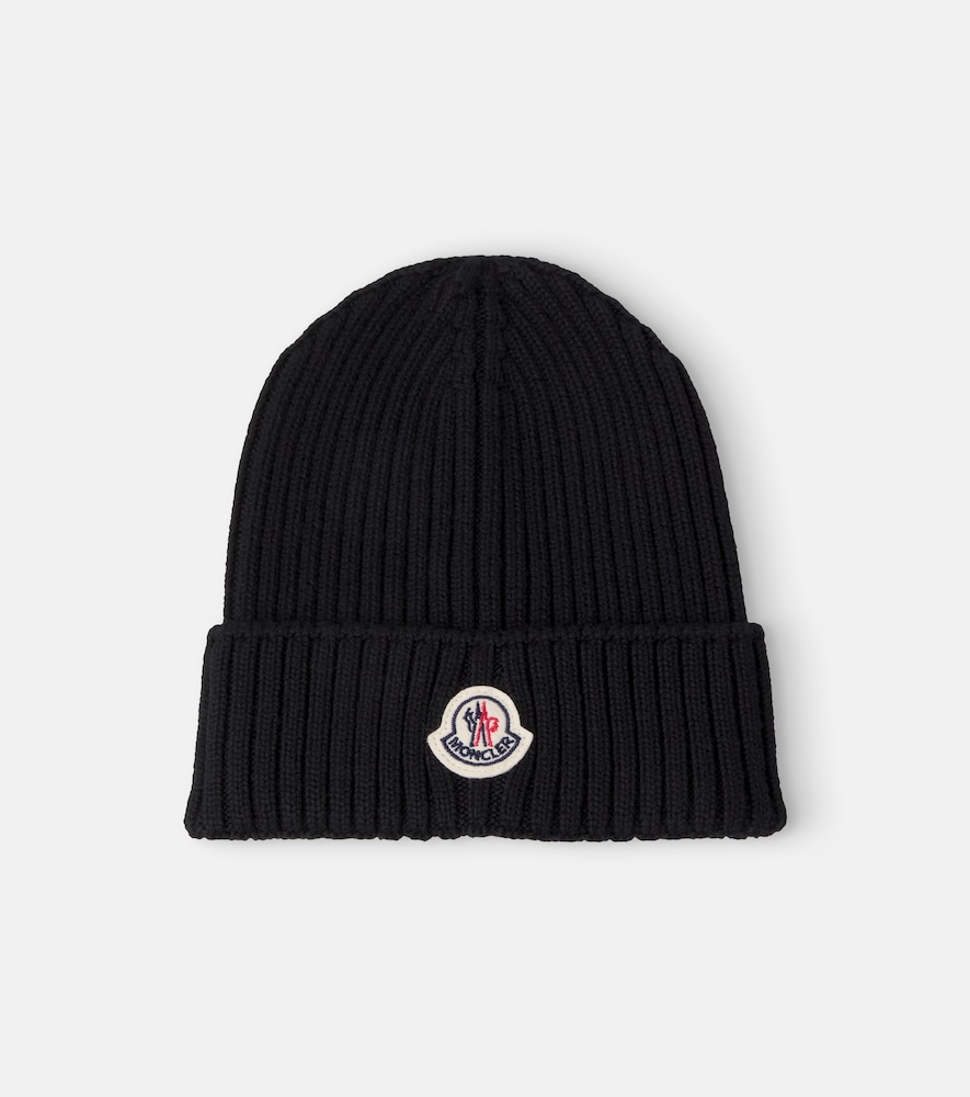 Moncler Enfant Black Logo Virgin Wool Beanie - Mytheresa - Image 1