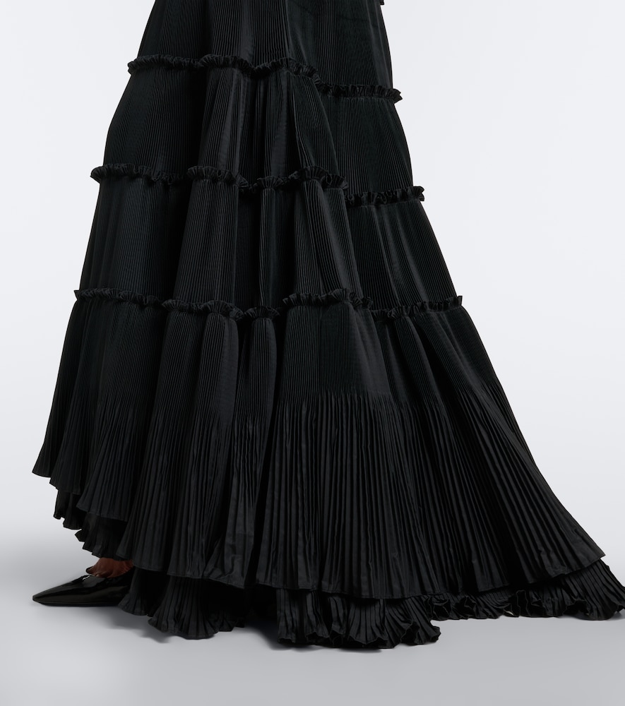 Plissé Tiered Taffeta Maxi