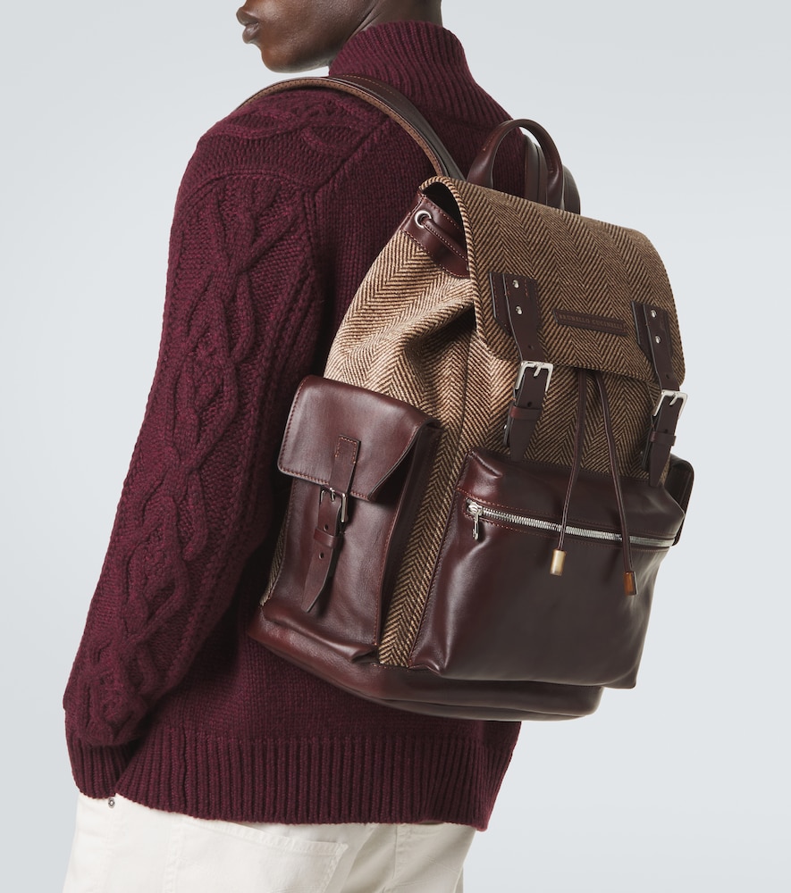 Leather-Trimmed Canvas Backpack