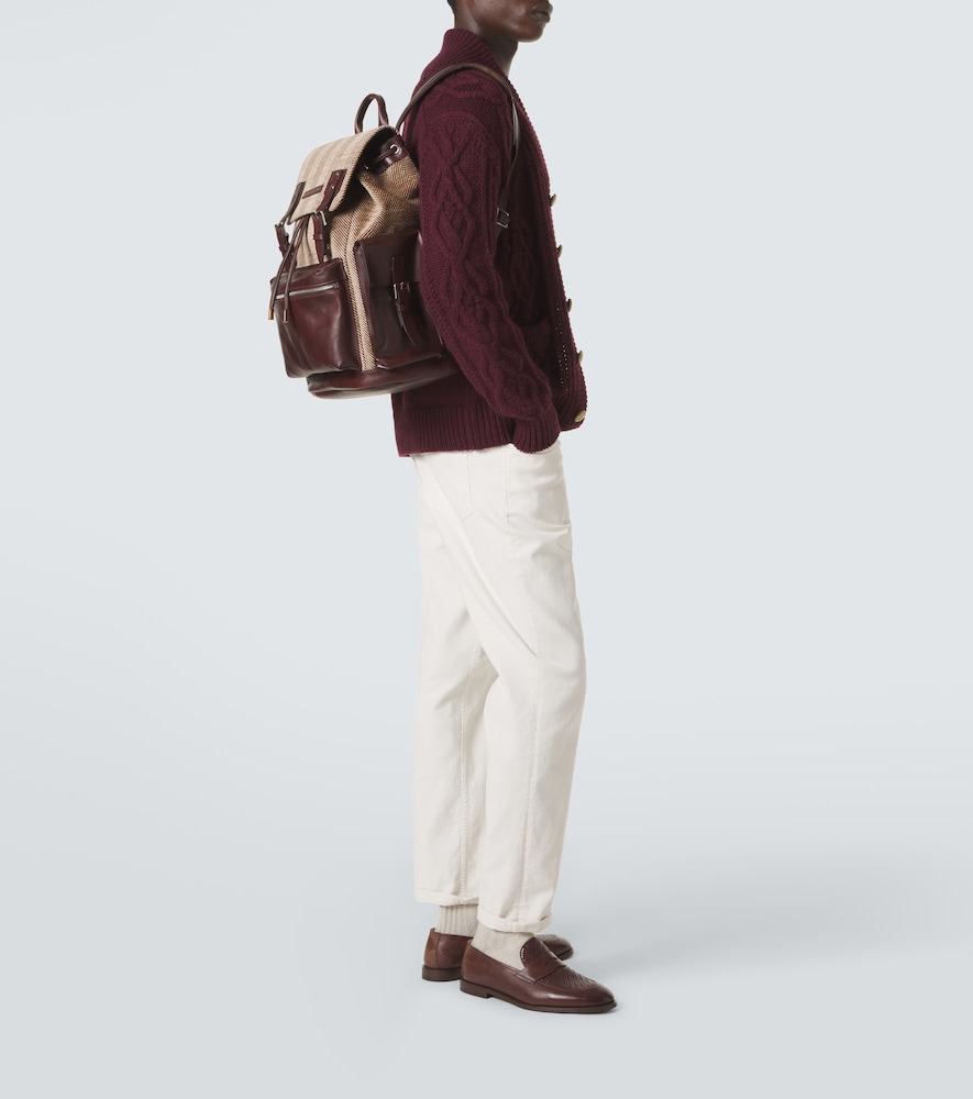 Leather-Trimmed Canvas Backpack
