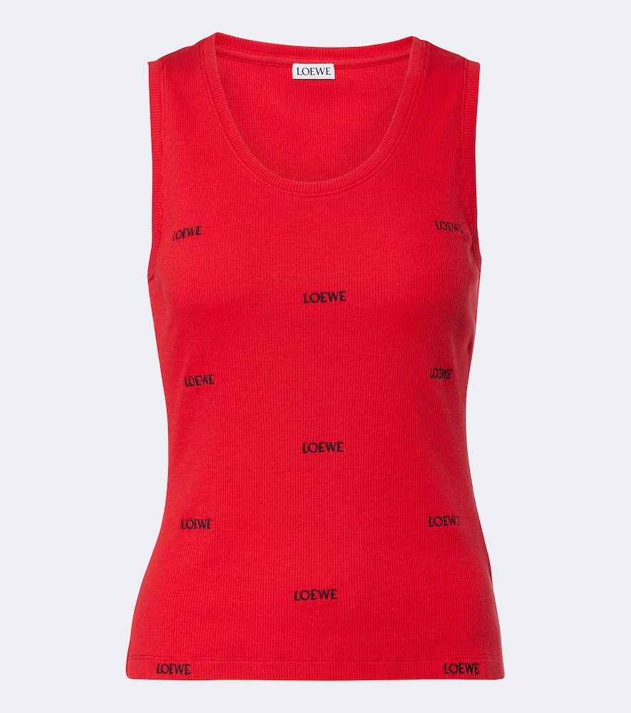 Top in cotone a coste con logo