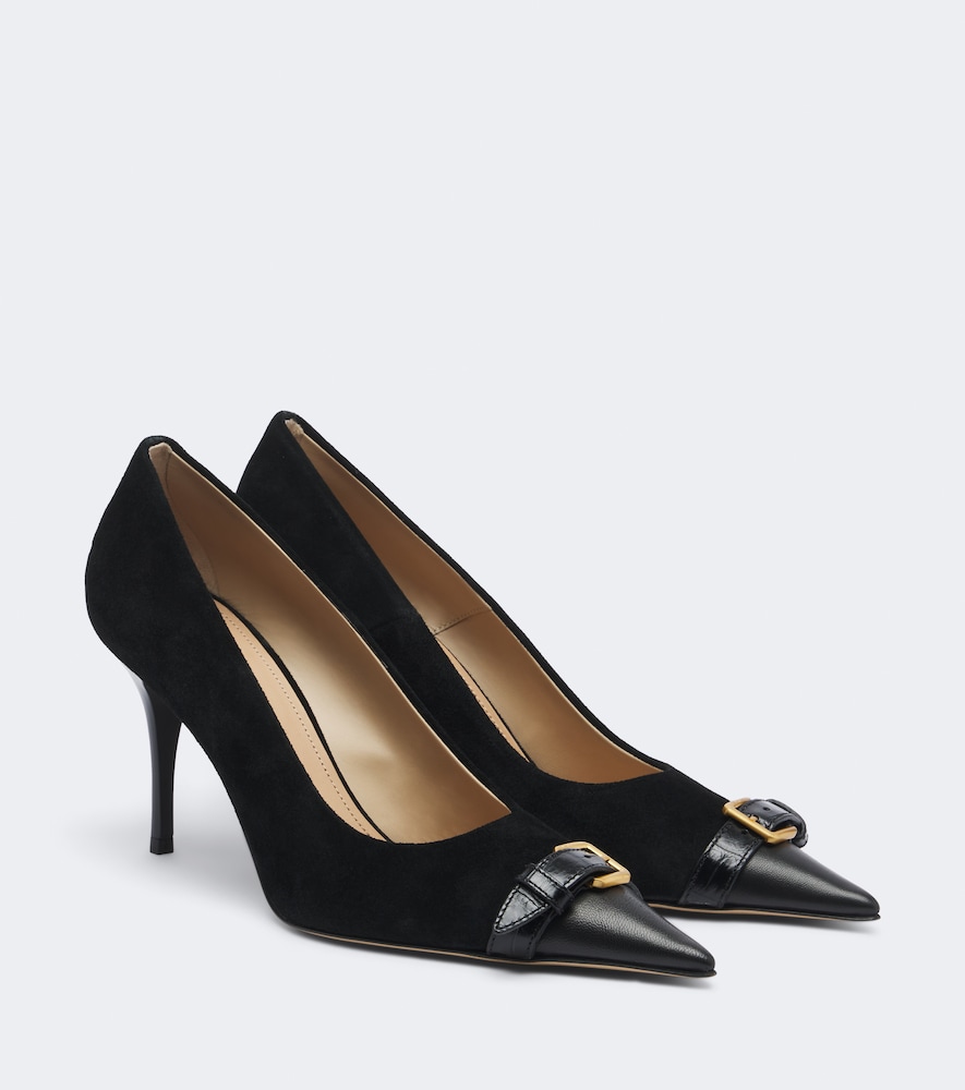 Verzierte Pumps aus Veloursleder mit Leder