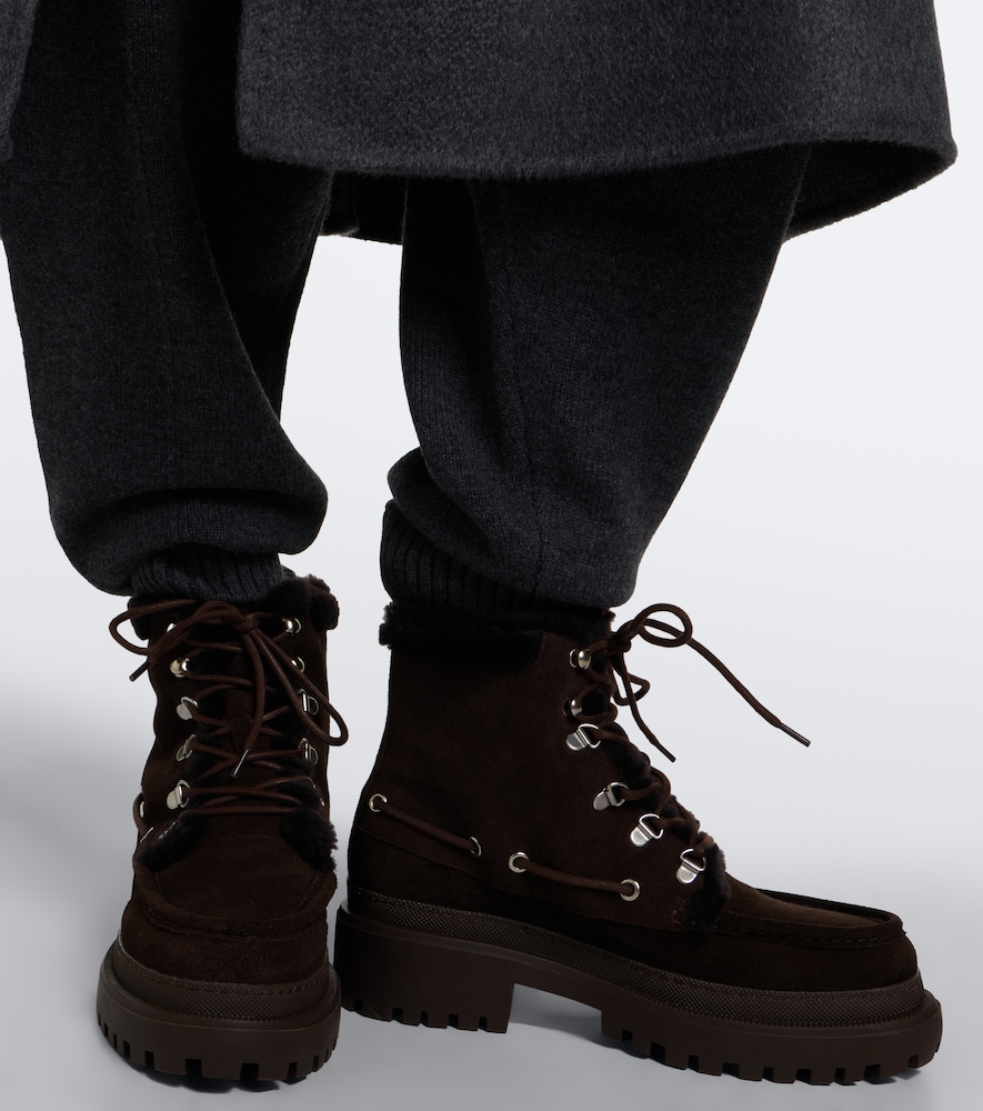 Shearling-Lined Suede Lace-Up Boots
